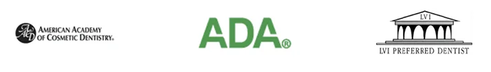 The American Academy of Cosmetic Dentistry, ADA, and LVI Preferred Dentist logos